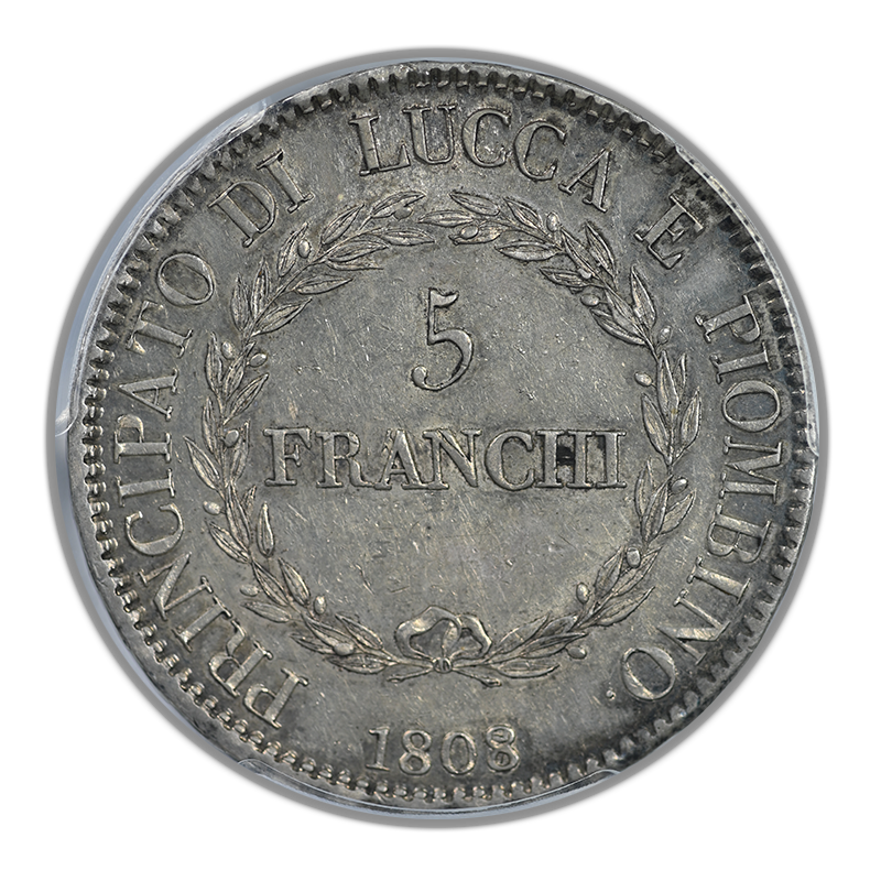 1808/7 Italy-Lucca 5Fr Franchi PCGS AU53 KM-24.3 Medium Busts
