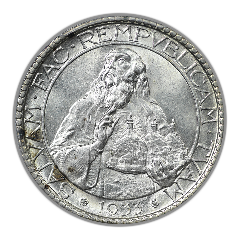 1933-R San Marino 20L Lire PCGS MS63