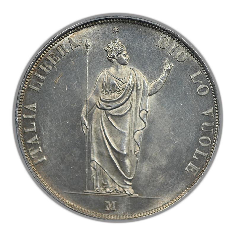 1848-M Italy-Lombardy/Venetia 5L Lire PCGS MS62 - Short Stems KM-22.1