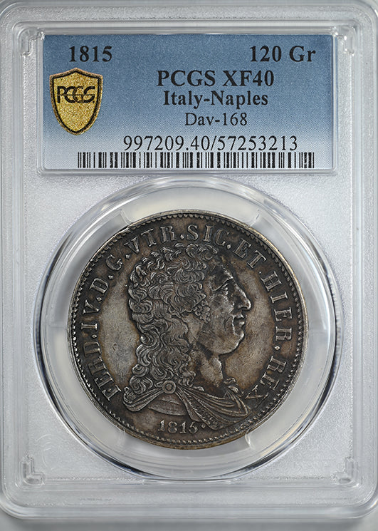 1815 Italy-Naples 120Gr Grana PCGS XF40 Dav-168 - TOP POP!