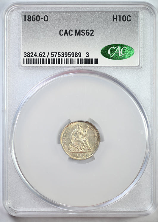 1860-O Liberty Seated Half Dime H10C CAC MS62 – Americana Rare Coin