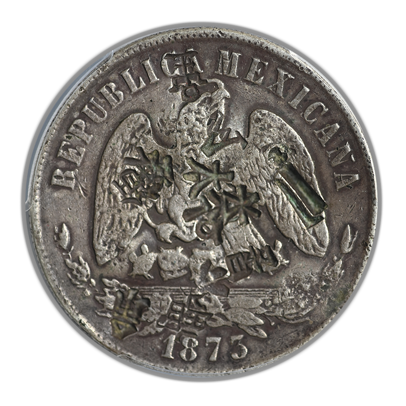 1873-Pi O Mexico Peso PCGS Chop Mark VF Detail KM-408.7 - Chopmarked