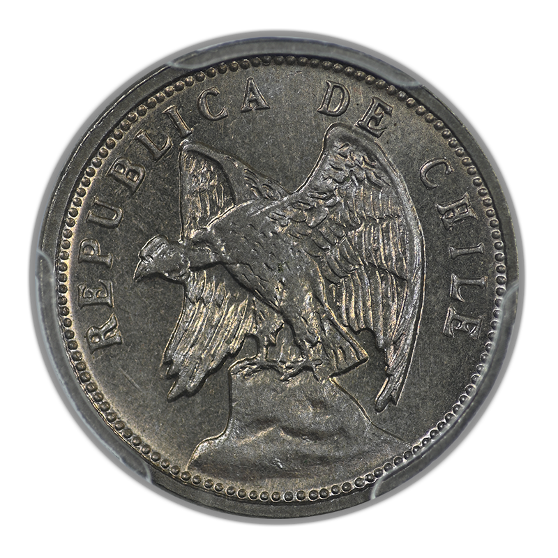 1928-So Doubled Die Reverse Chile 5C Centavos PCGS MS65 DDR