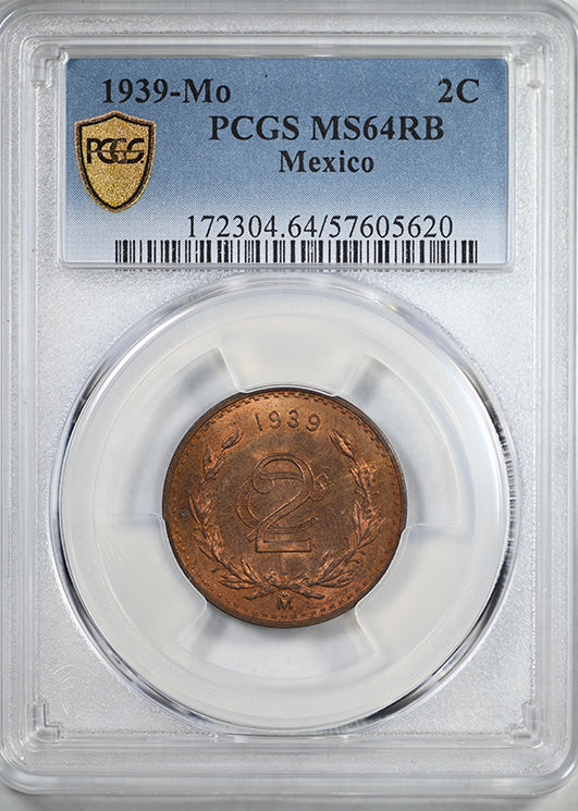 1939-Mo Mexico 2C Centavos PCGS MS64RB