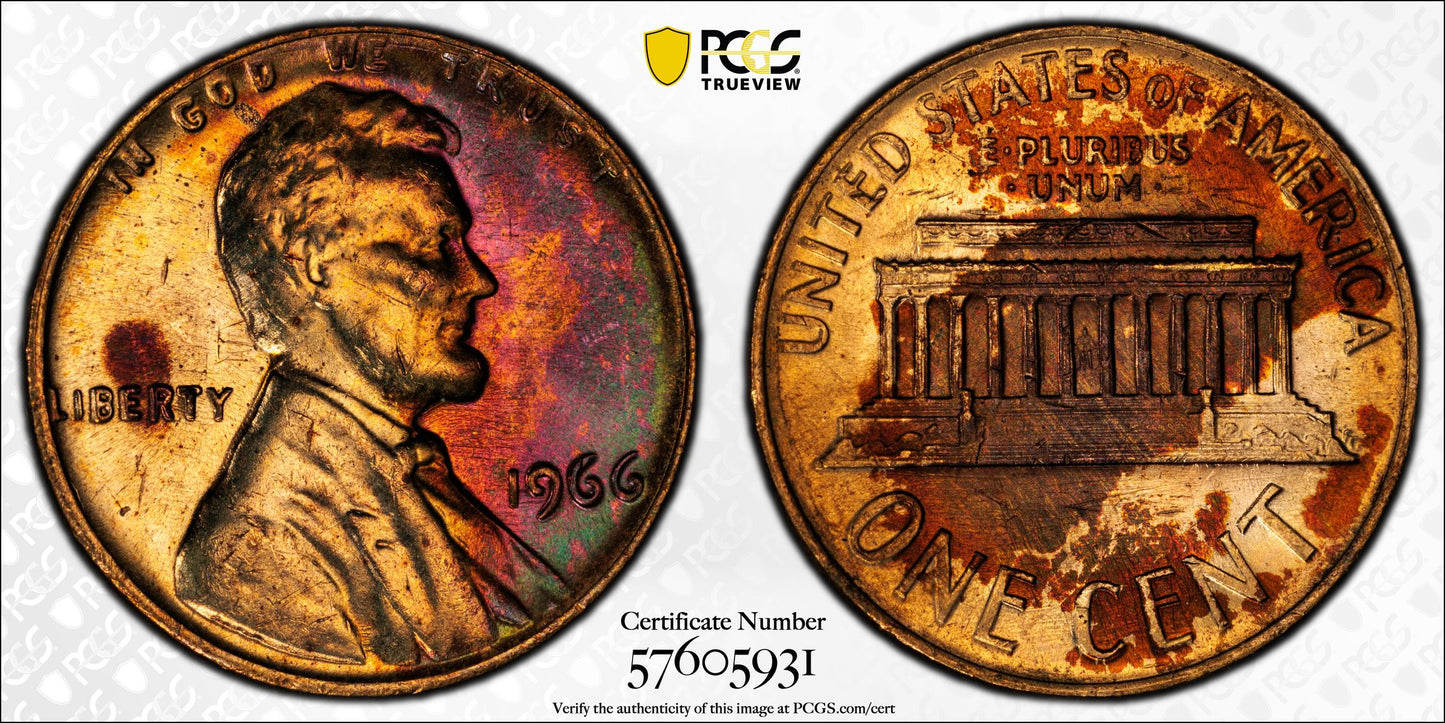 1966 Lincoln Memorial Cent 1C PCGS MS63RB - TONED!