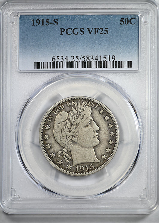 1915-S Barber Half Dollar 50C PCGS VF25 – Americana Rare Coin