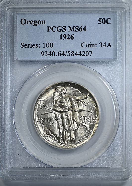1926 Oregon Trail Classic Commemorative Half Dollar 50C PCGS MS64 Obverse Slab