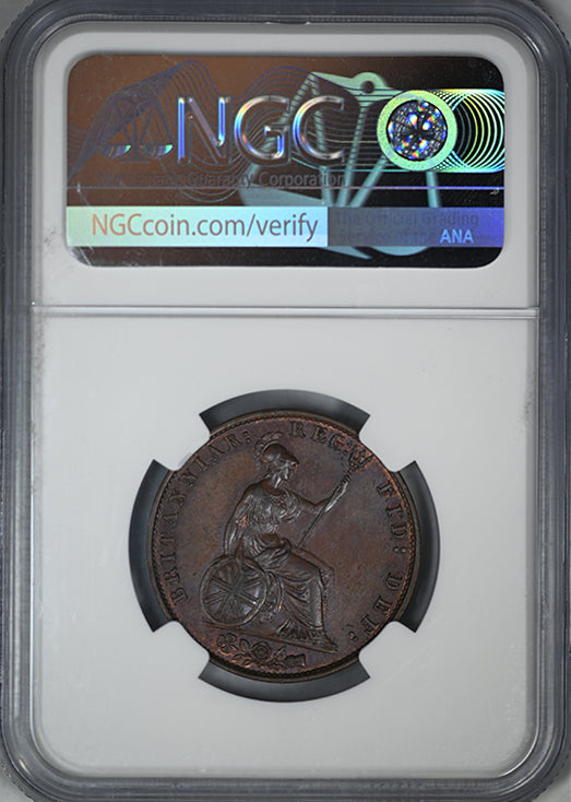 1858/7 Great Britain 1/2P Penny NGC MS63BN