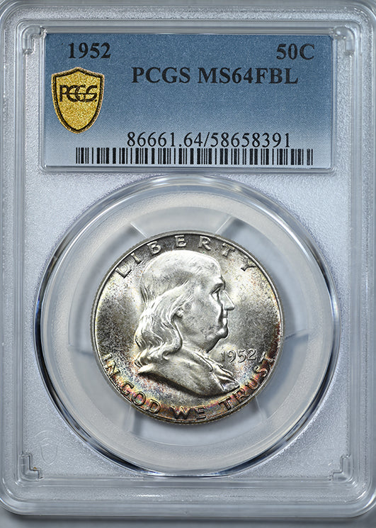 1952 Franklin Half Dollar 50C PCGS MS64FBL - Full Bell Lines - TONED!