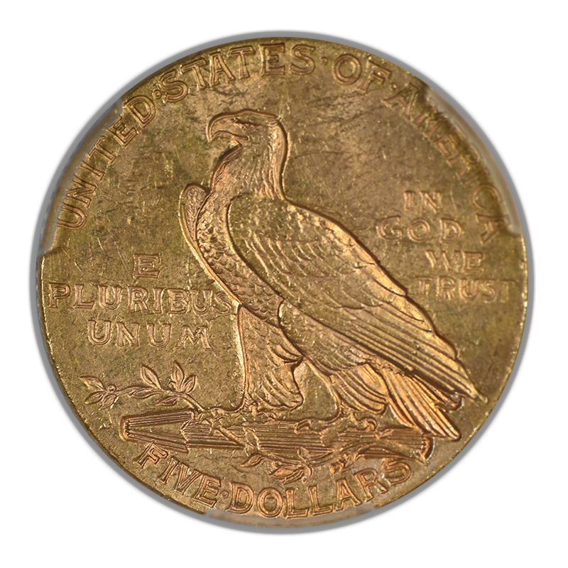 1908-D Indian Head Gold Half Eagle $5 PCGS MS62 CAC - NICE COLOR!