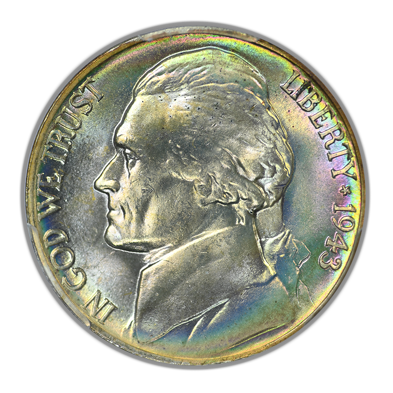 1943-D Jefferson Nickel 5C PCGS MS66+FS Full Steps - TONED!