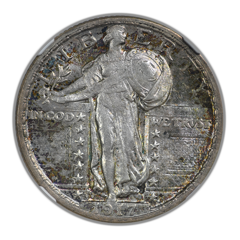 1917-D Type 2 Standing Liberty Quarter 25C NGC AU55 CAC - TONED!