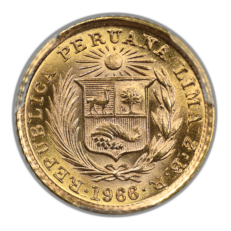 1966-ZBR Peru Gold 1/5 Libra PCGS MS65