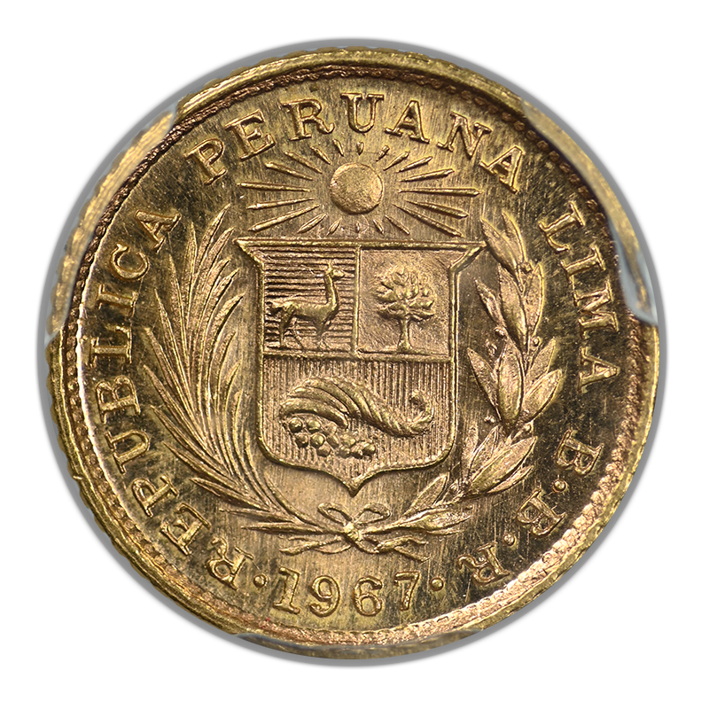 1967-BBR Peru Gold 1/5 Libra PCGS MS66