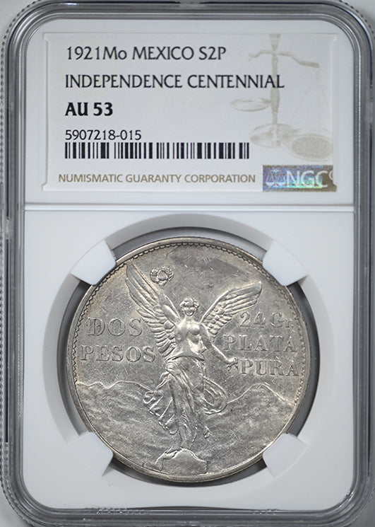 1921 Mo Mexico Silver 2 Pesos S2P NGC AU53 - Independence Centennial