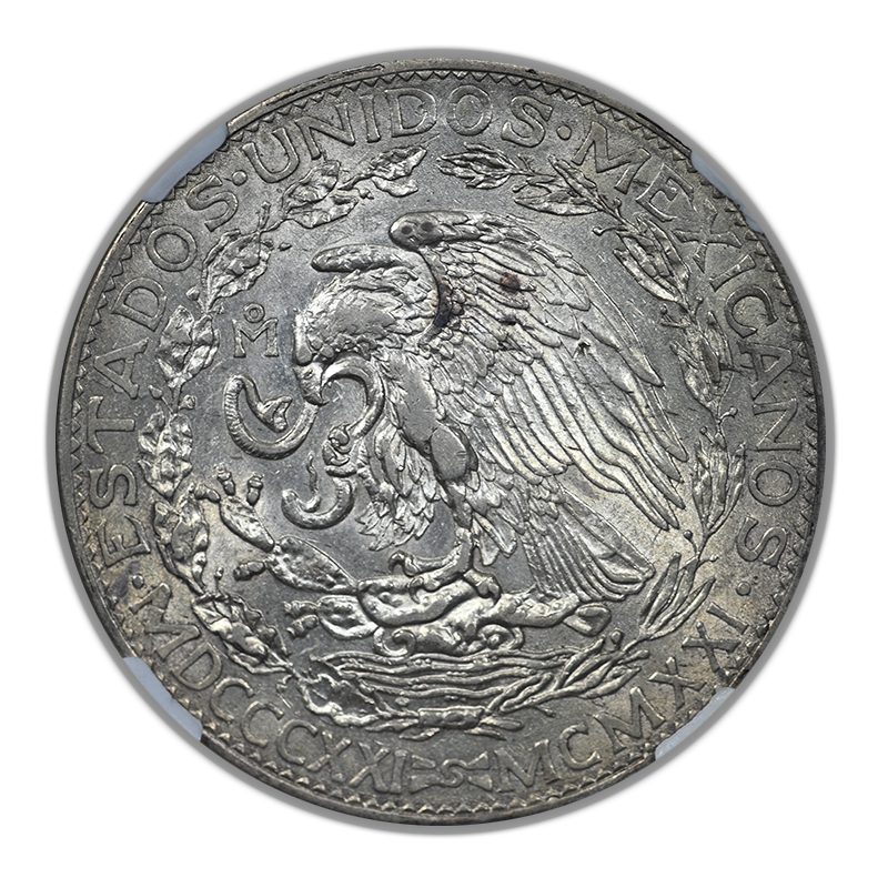 1921 Mo Mexico Silver Dos Pesos S2P NGC AU53 - Independence Centennial