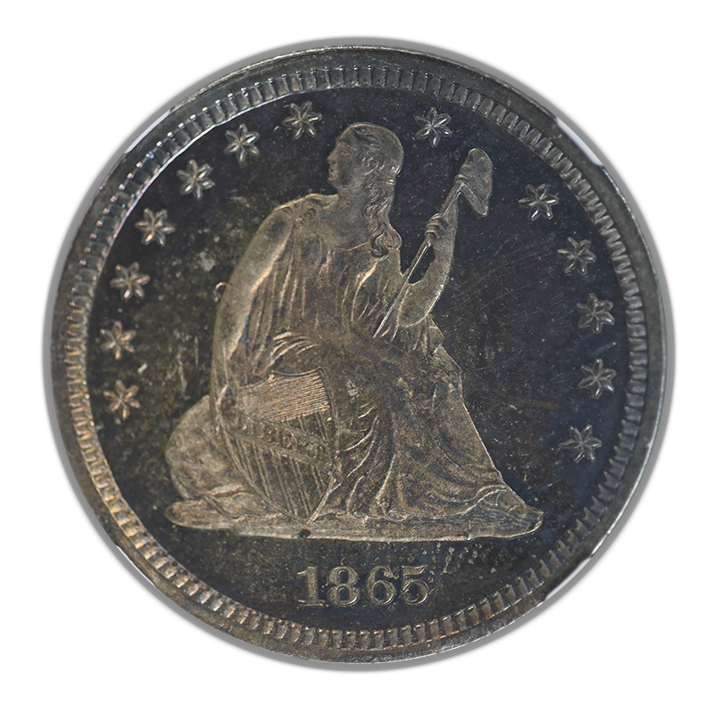 1865 Proof Liberty Seated Quarter 25C NGC PF65 Obverse