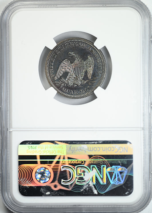 1865 Proof Liberty Seated Quarter 25C NGC PF65 Reverse Slab