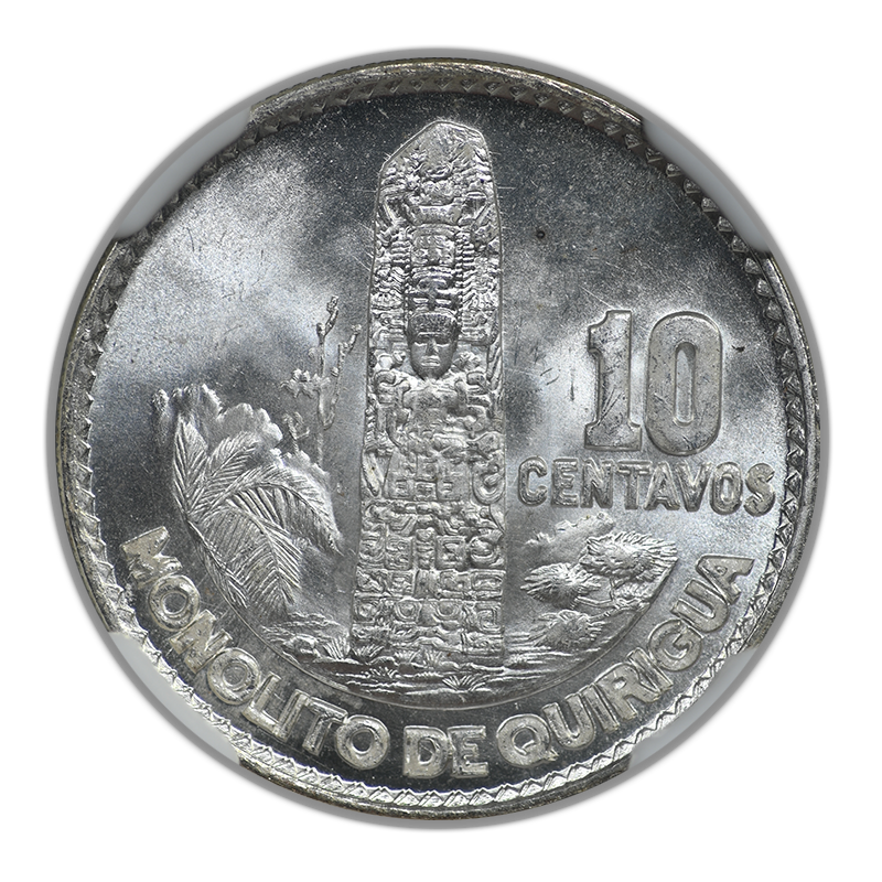 1960 Doubled Die Reverse Guatemala 10C Centavos NGC MS66