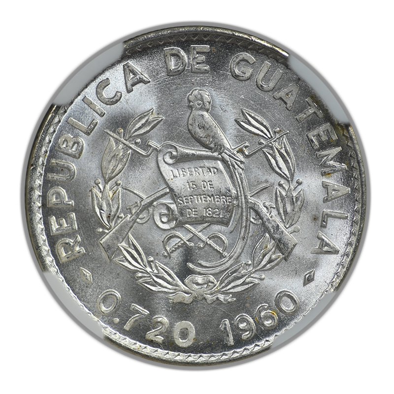 1960 Doubled Die Reverse Guatemala 10C Centavos NGC MS66
