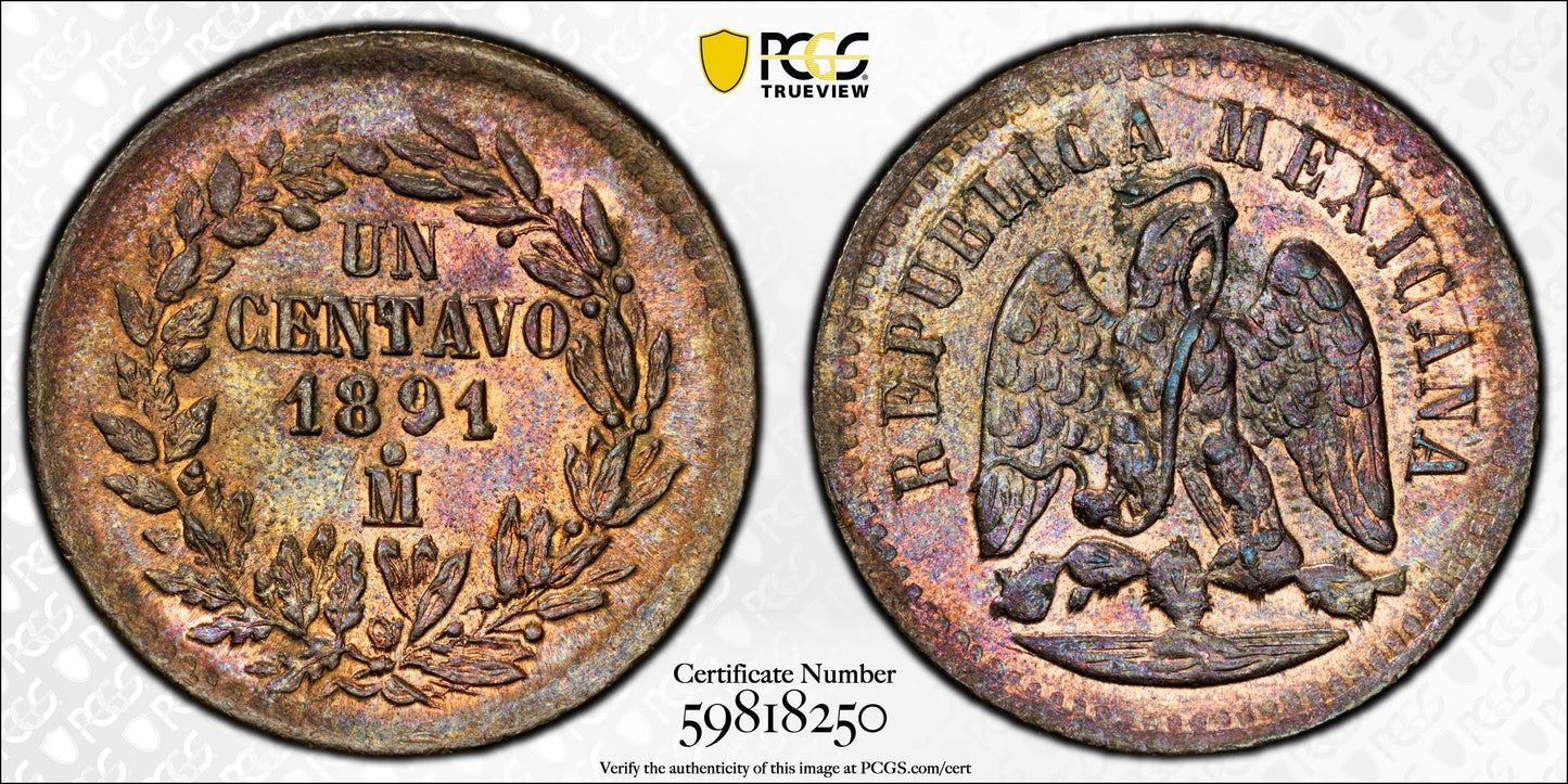 1891-Mo Mexico 1C Centavo PCGS MS64RB - TONED!