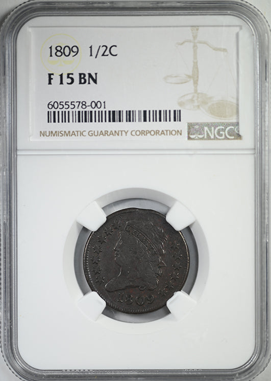1809 Classic Head Half Cent 1/2C NGC F15BN