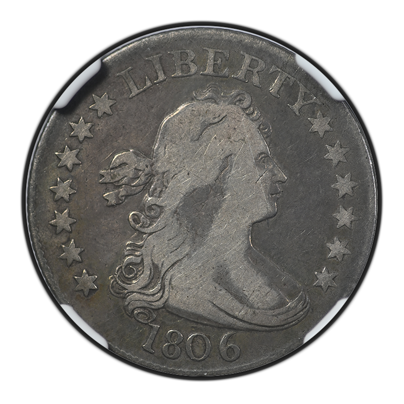 1806 Draped Bust Quarter 25C NGC F12 Obverse