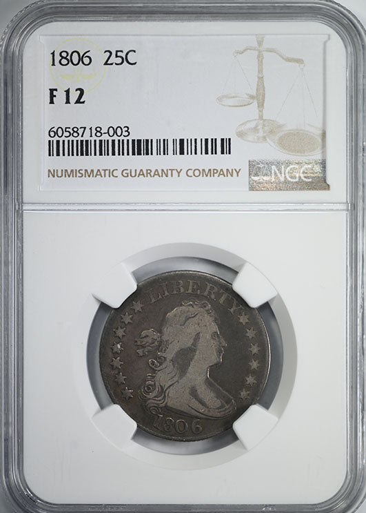 1806 Draped Bust Quarter 25C NGC F12 Obverse Slab