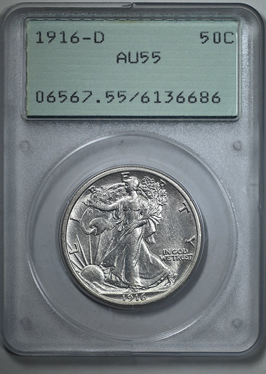 1916-D Walking Liberty Half Dollar 50C PCGS Rattler AU55