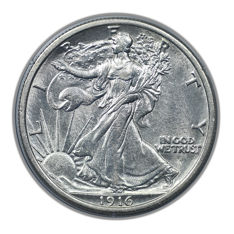 1916-D Walking Liberty Half Dollar 50C PCGS Rattler AU55