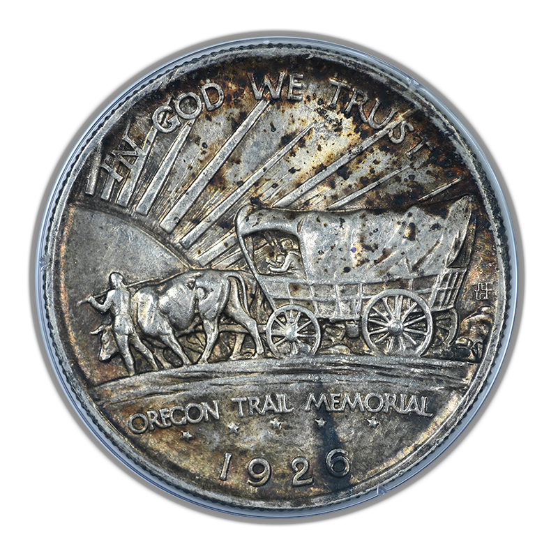 1926-S Oregon Trail Classic Commemorative Half Dollar 50C PCGS Rattler MS63 - TONED!