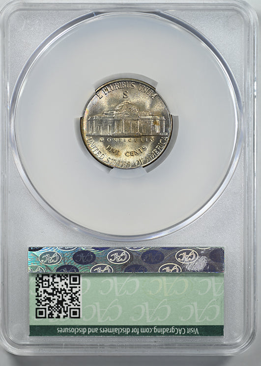 1943-S Silver Jefferson War Nickel 5C CAC MS66+ - TONED!
