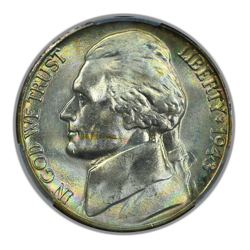 1943-S Silver Jefferson War Nickel 5C CAC MS66+ - TONED!
