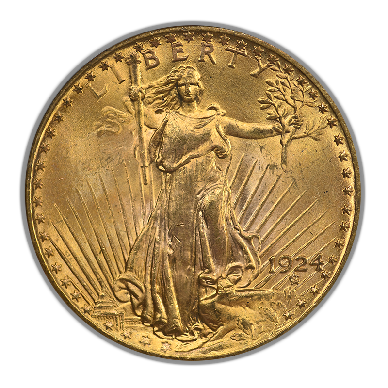 1924 Saint Gaudens Gold Double Eagle $20 PCGS MS63 Gold CAC OGH