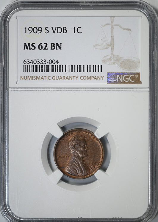 1909-S VDB Lincoln Wheat Cent 1C NGC MS62BN Obverse Slab