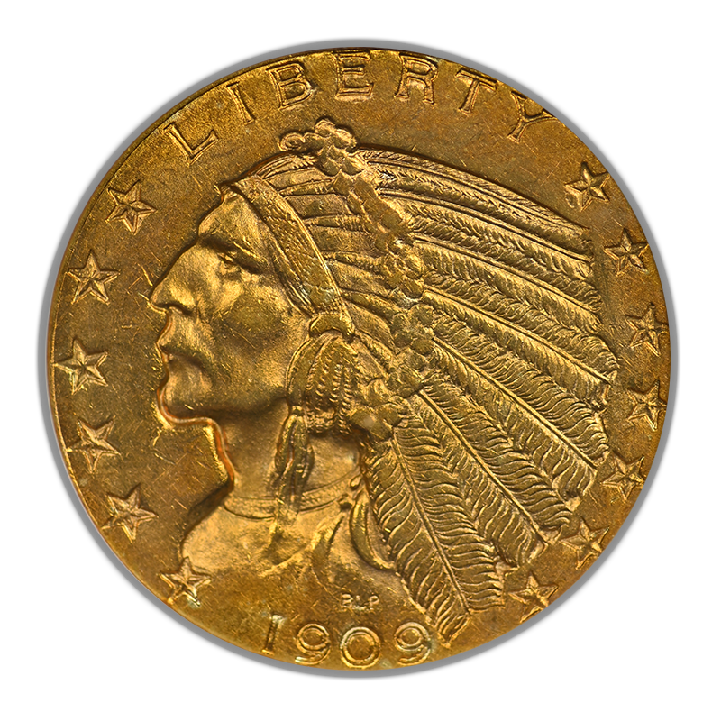 1909 Indian Head Gold Half Eagle $5 NGC AU58