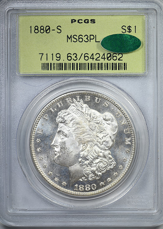 1880-S Morgan Dollar $1 PCGS MS63PL CAC OGH - Prooflike