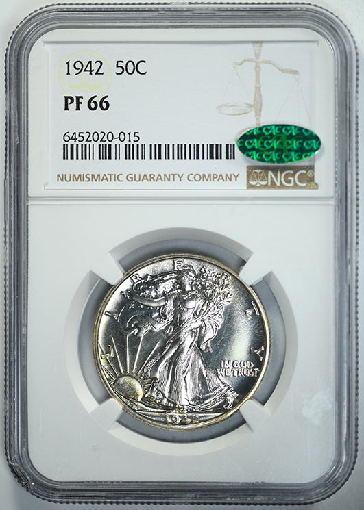 1942 Proof Walking Liberty Half Dollar 50C NGC PF66 CAC Obverse Slab