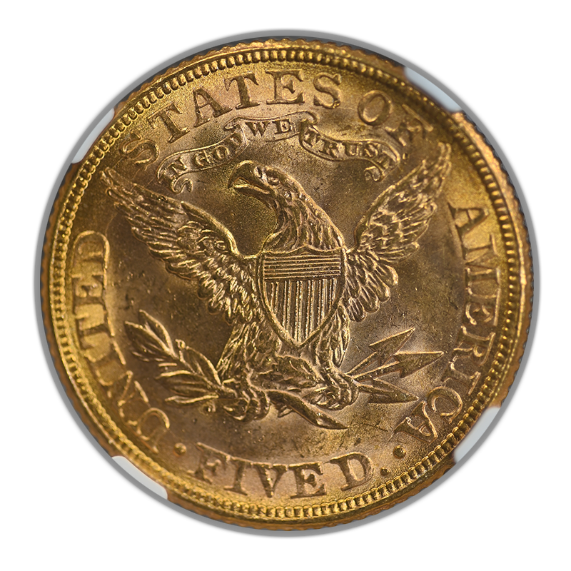 1881 Liberty Head Gold Half Eagle $5 NGC MS64 CAC Reverse
