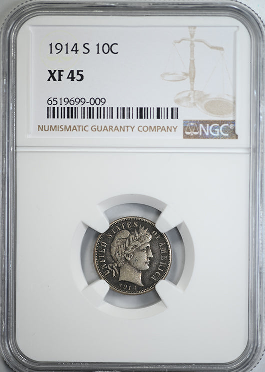 1914-S Barber Dime 10C NGC XF45 Obverse Slab
