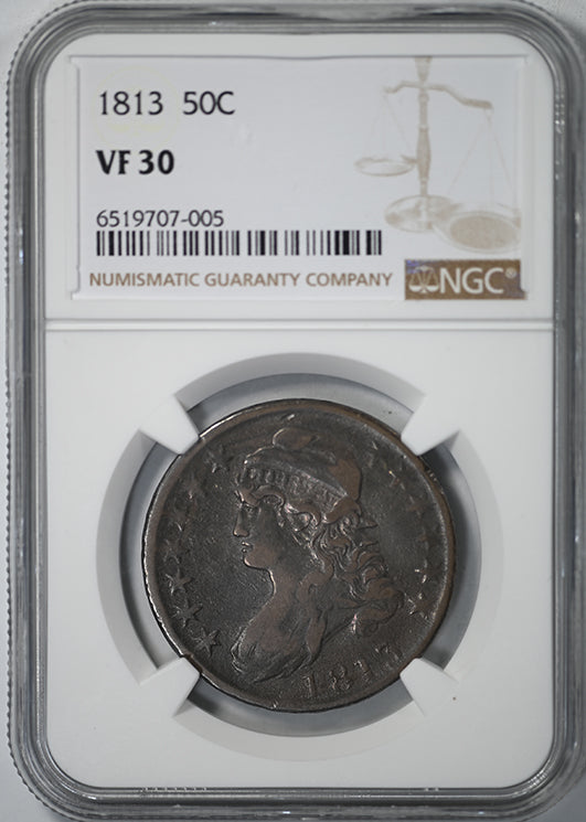 1813 Capped Bust Half Dollar 50C NGC VF30 Obverse Slab