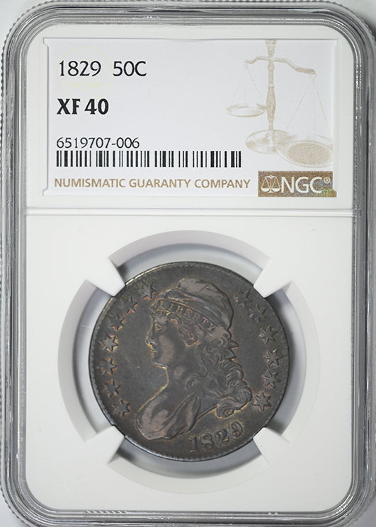1829 Capped Bust Half Dollar 50C NGC XF40 Obverse Slab