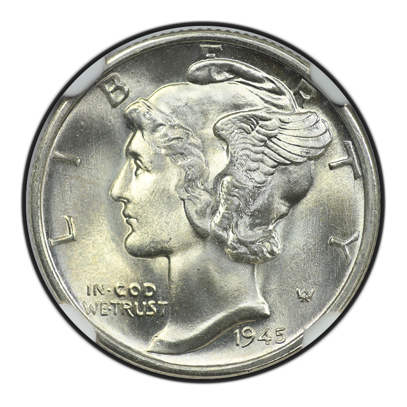 1945-S Micro S Mercury Dime 10C NGC MS67 Obverse