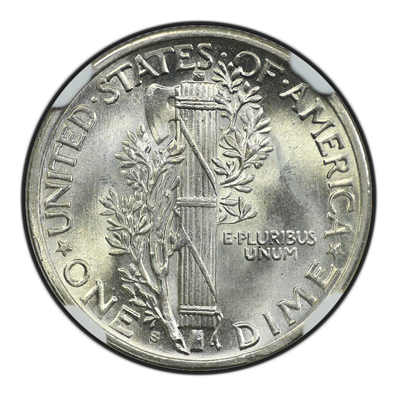 1945-S Micro S Mercury Dime 10C NGC MS67 Reverse