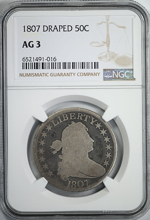 1807 Draped Bust Half Dollar 50C NGC AG3 Obverse Slab