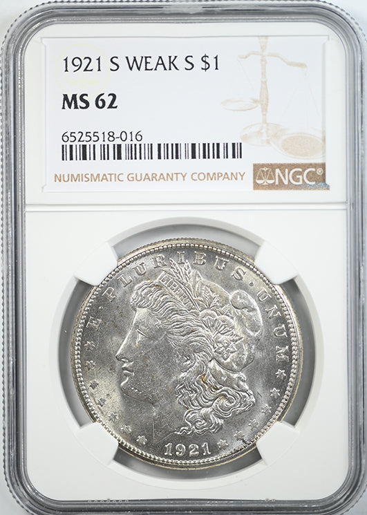 1921-S Morgan Dollar $1 NGC MS62 - Weak S