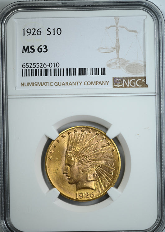 1926 Indian Head Gold Eagle $10 NGC MS63 Obverse Slab