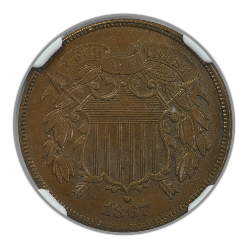 1867 Two Cent Piece 2C NGC MS63BN Obverse
