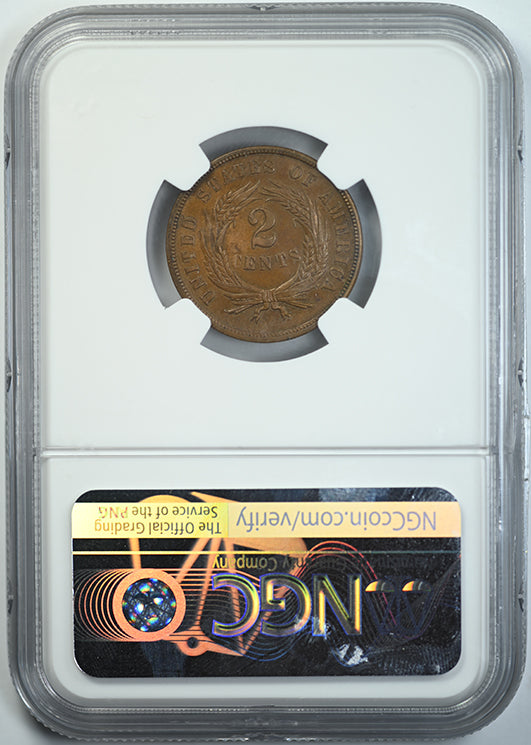 1867 Two Cent Piece 2C NGC MS63BN Reverse Slab
