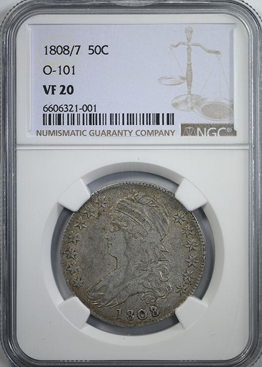 1808/7 Capped Bust Half Dollar 50C NGC VF20 O-101 Obverse Slab